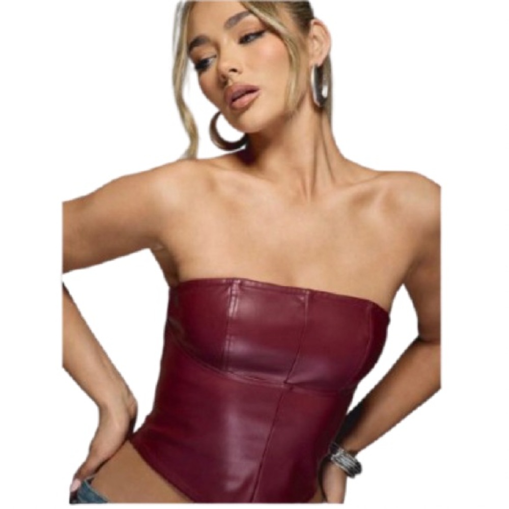 Missguided Burgundy Red Vegan Leather 
Strapless Sleeveless Top
Small NWT